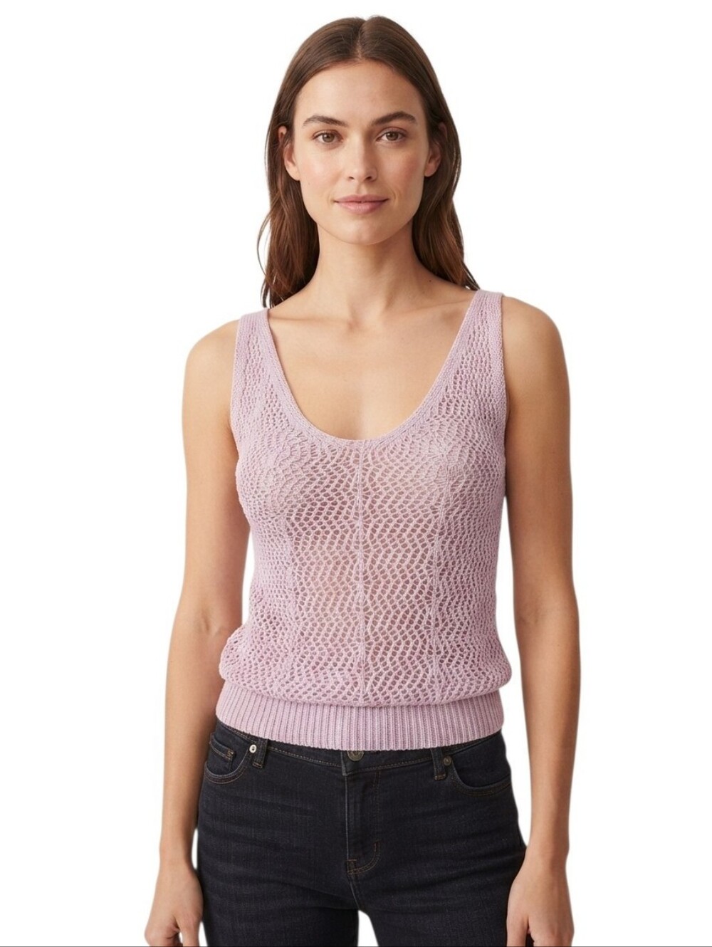 Lefties Cotton Lilac Crochet Knit Tank Top size L